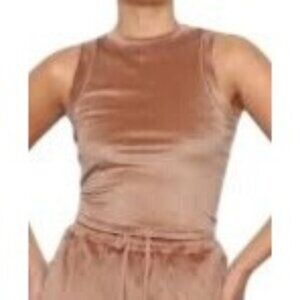 Skims Velour Tank Top Size Large Velvet Sleeveless Cropped Brown‎ Tan Stretch